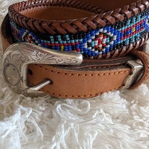 Handcrafted Beaded Leather Belt In Brown Leather By Eddie Bauer
